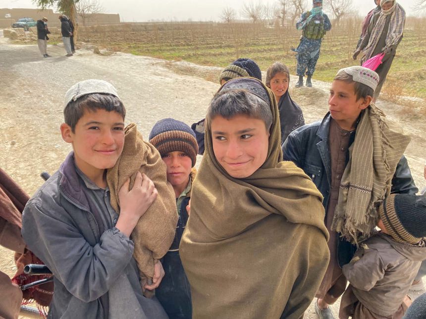 Kids gather outside of kandahar primary school
