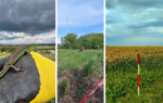 A collage of three different fields in Ukraine