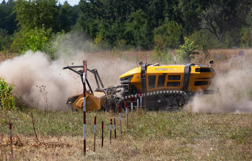 A Robocut machine prepares a minefield for clearance in Kyiv, Ukraine