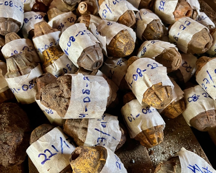 A pile of hand grenades recovered by the explosive ordinance team in August