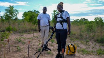 HALO trust staff trial an innovative detector produced by MRead in a rural minefield in Angola by