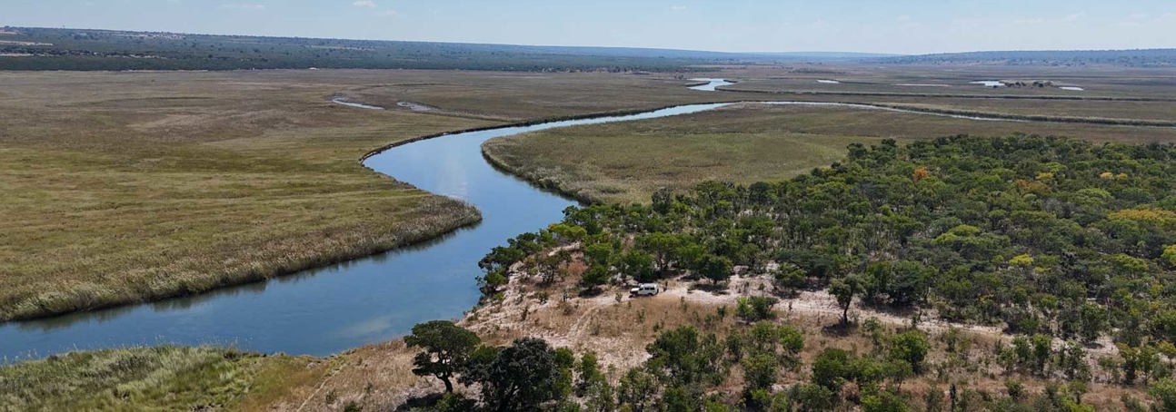 Aerial image of the Okavango river landscape