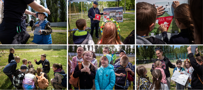 A collage of children during risk education sessions