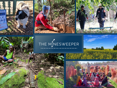 A collage of beneficiaries and deminers at work for 'The Minesweeper'
