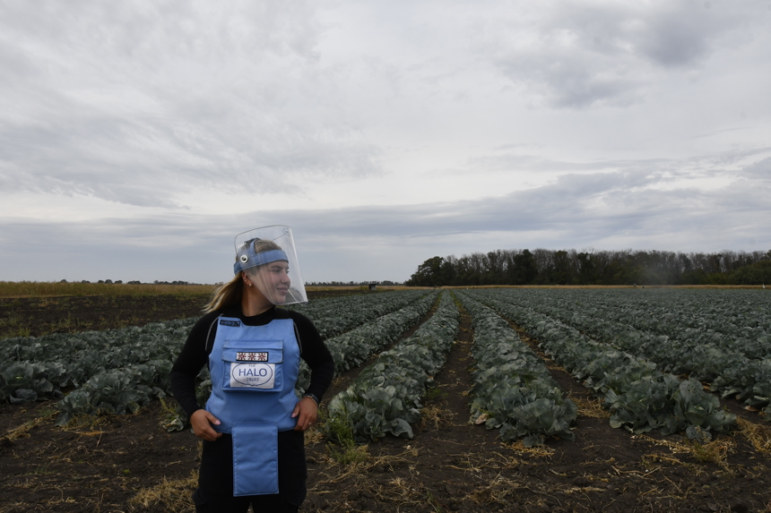 HALO deminer in a field in Ukraine