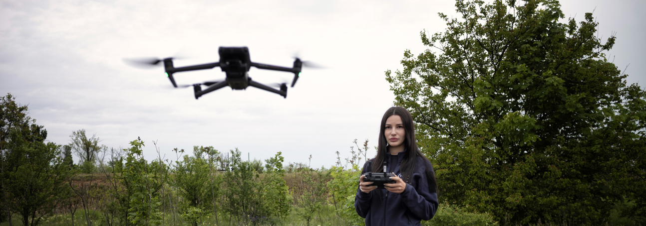 HALO staff member Anastasia flies a hazard identification drone