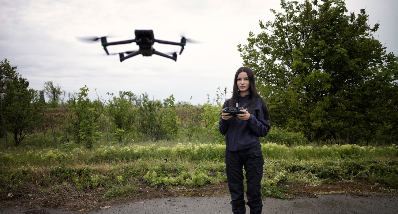 HALO staff member Anastasia flies a hazard identification drone